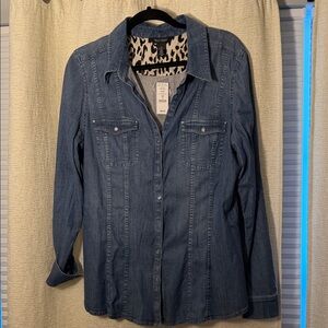 White House Black Market Blue Button Down Shirt